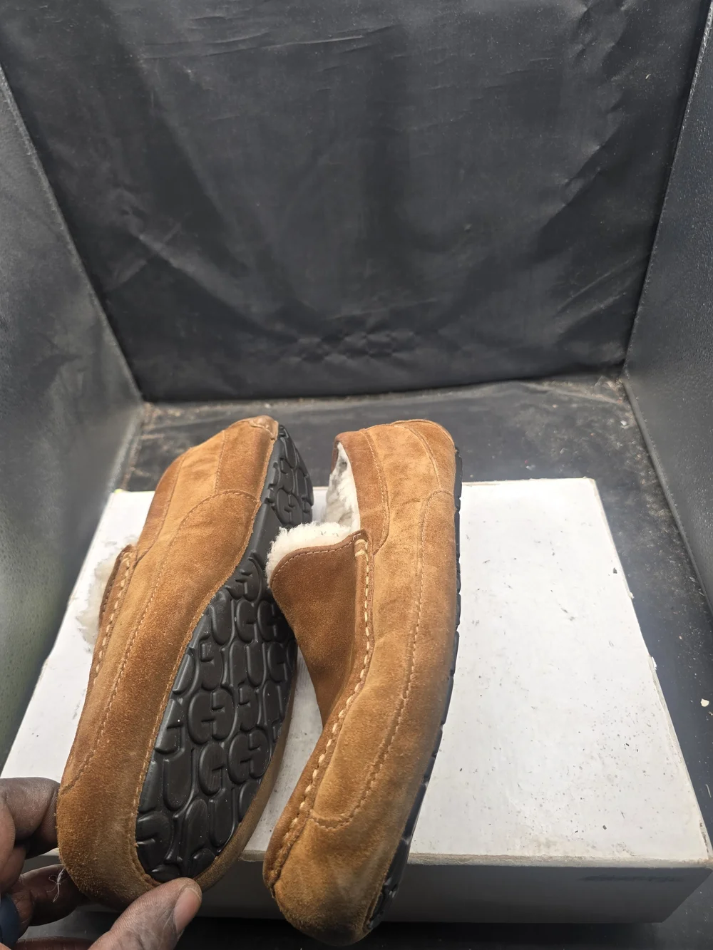 UGG Men's Chestnut Suede Moccasin Slippers with Shearling Lining